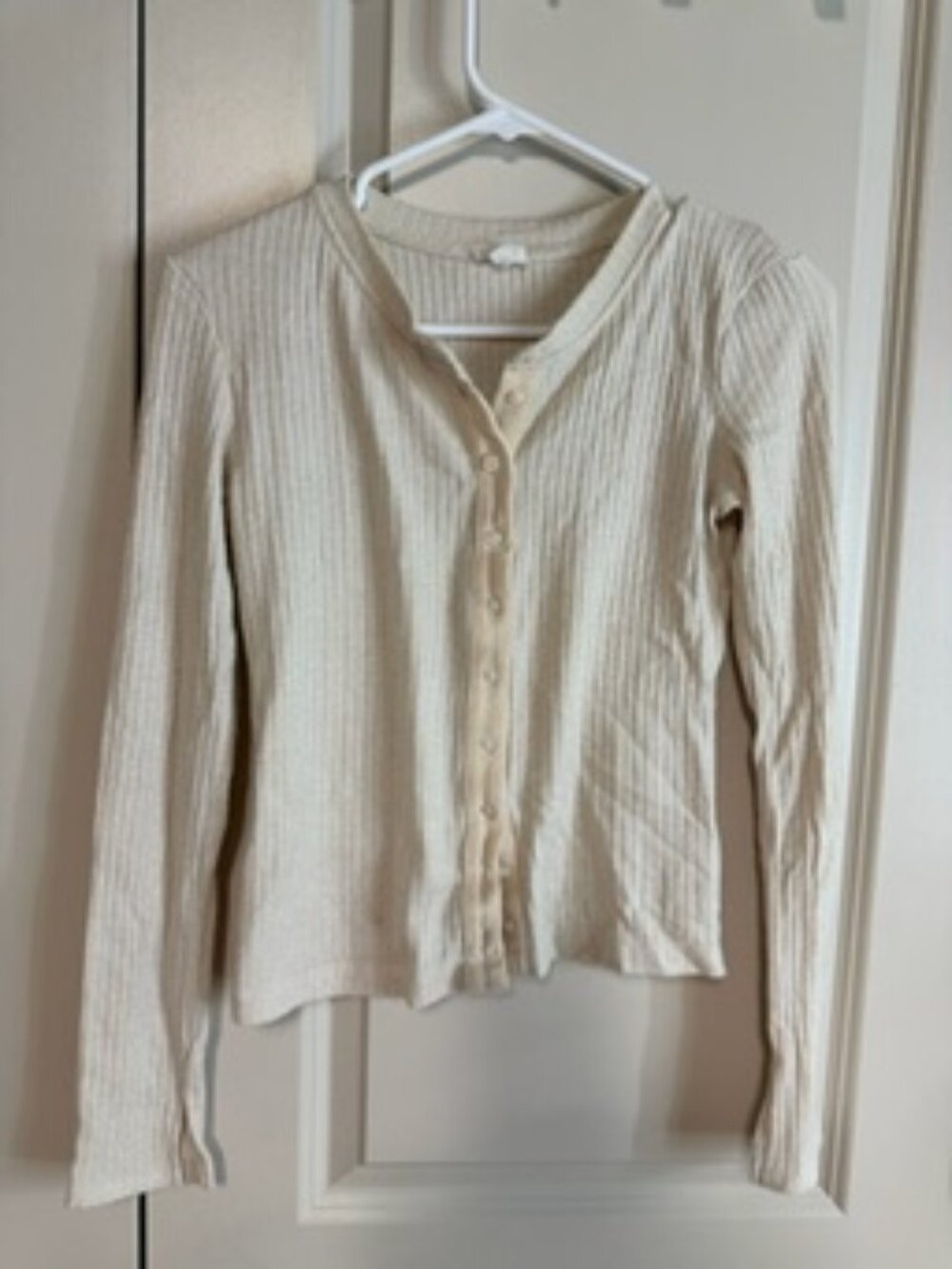 Aerie Heather Frost Ribbed Long Sleeve Henley Top – Cream – XS